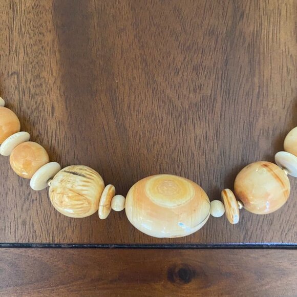 Vintage MJ Bone & Horn Necklace Red Jasper Square & Round Beads 27" - Picture 9 of 11